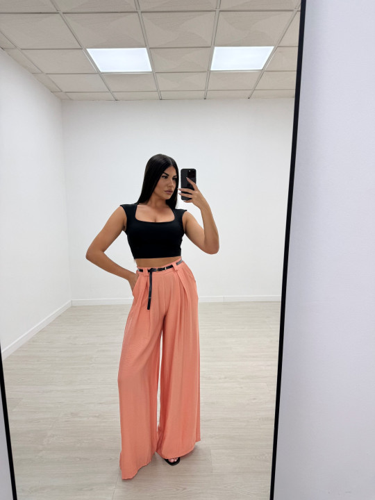 PANTALÓN WIDE LEG FLUIDO + CINTURÓN CORAL